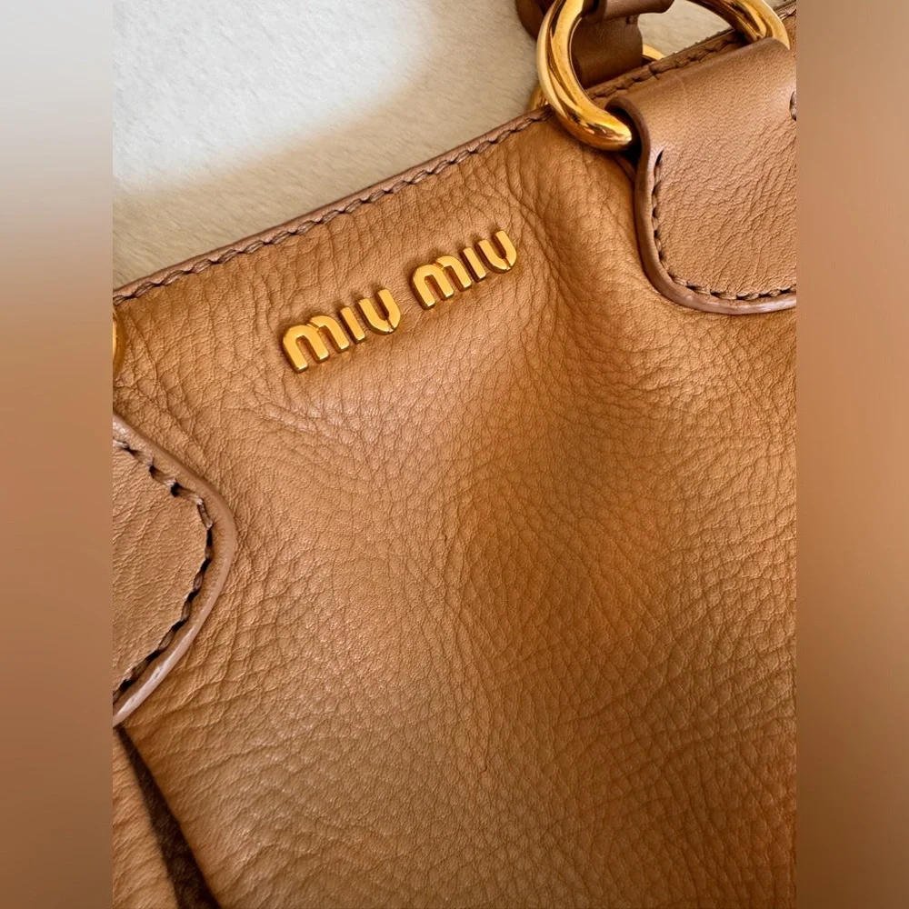 MIU MIU Brown Pebbled Leather Double Zip Tote - Picture 5 of 15